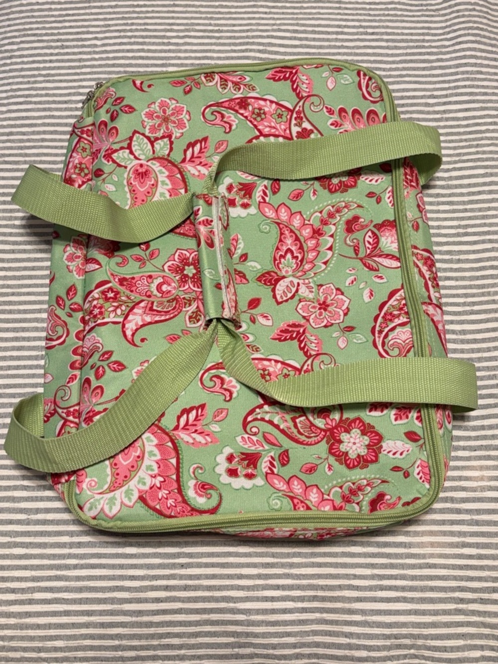 Insulated Casserole Carrier Mint Green Paisley with Pink Accents